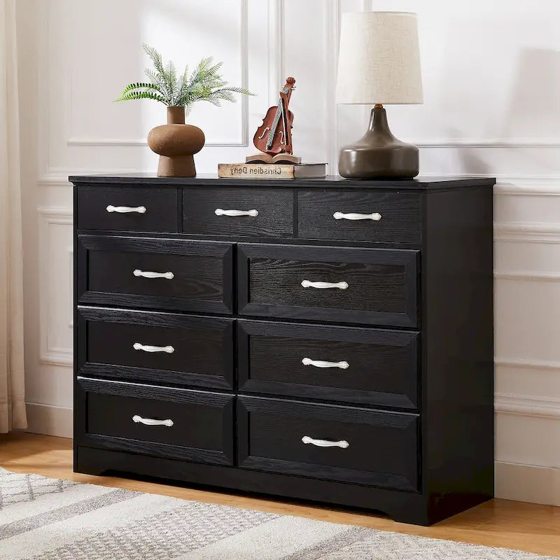 Black / White 9-Drawer Long Dresser, Farmhouse Style