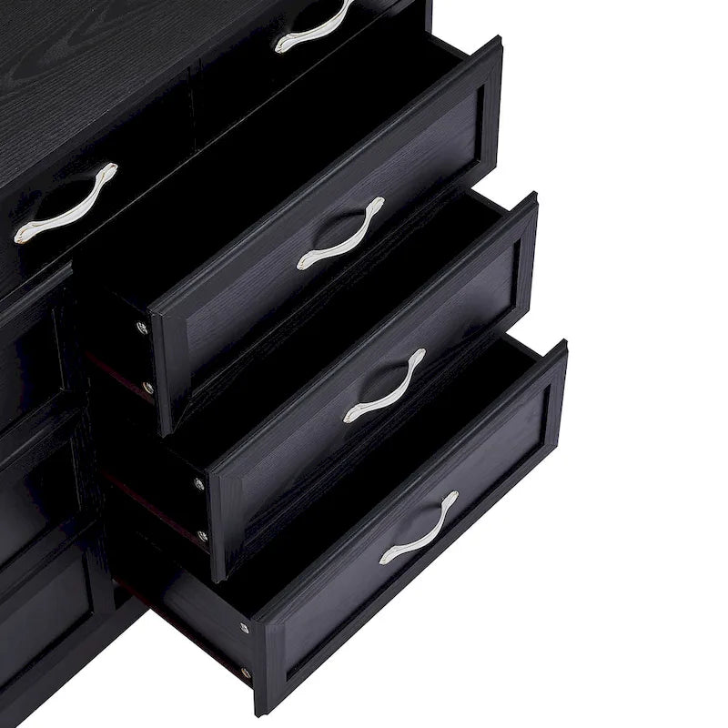 Black / White 9-Drawer Long Dresser, Farmhouse Style