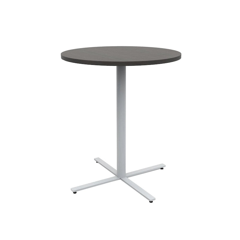 Round Pub Bar Table, Laminate Top with Silver Powder-Coated Base