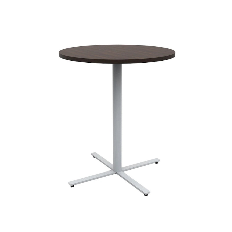 Round Pub Bar Table, Laminate Top with Silver Powder-Coated Base