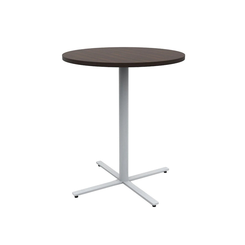 Round Pub Bar Table, Laminate Top with Silver Powder-Coated Base