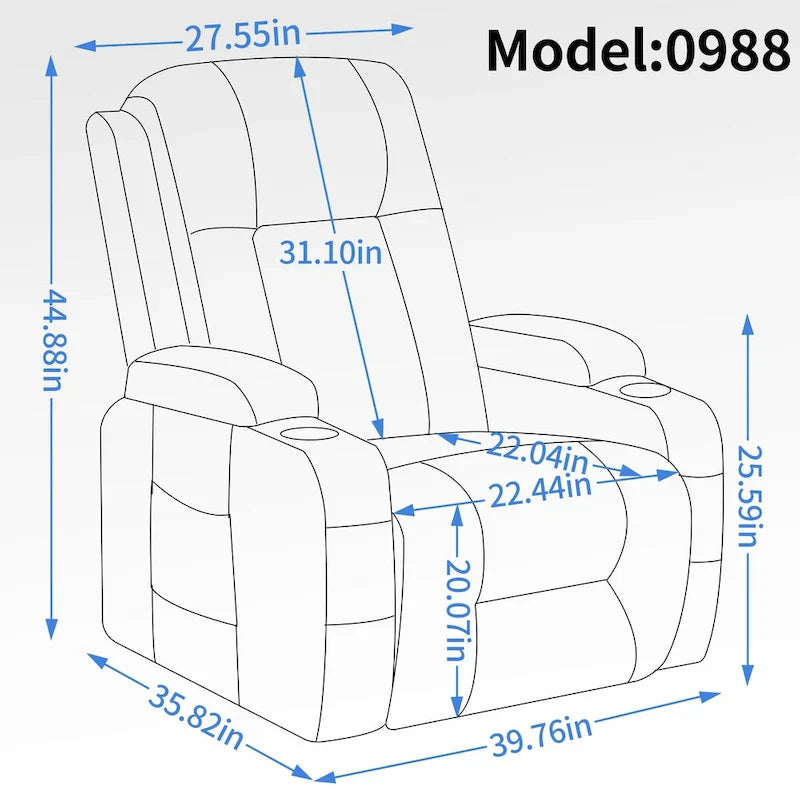Fauteuil inclinable releveur électrique, Fauteuil de massage moderne à moteur unique avec chauffage lombaire, port de chargement USB, porte-gobelets